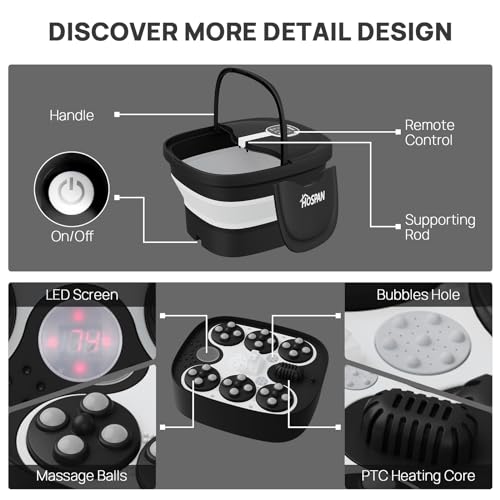 Collapsible Electric Foot Spa with Heat Bubble Remote and 24 Shiatsu Massage Balls X492