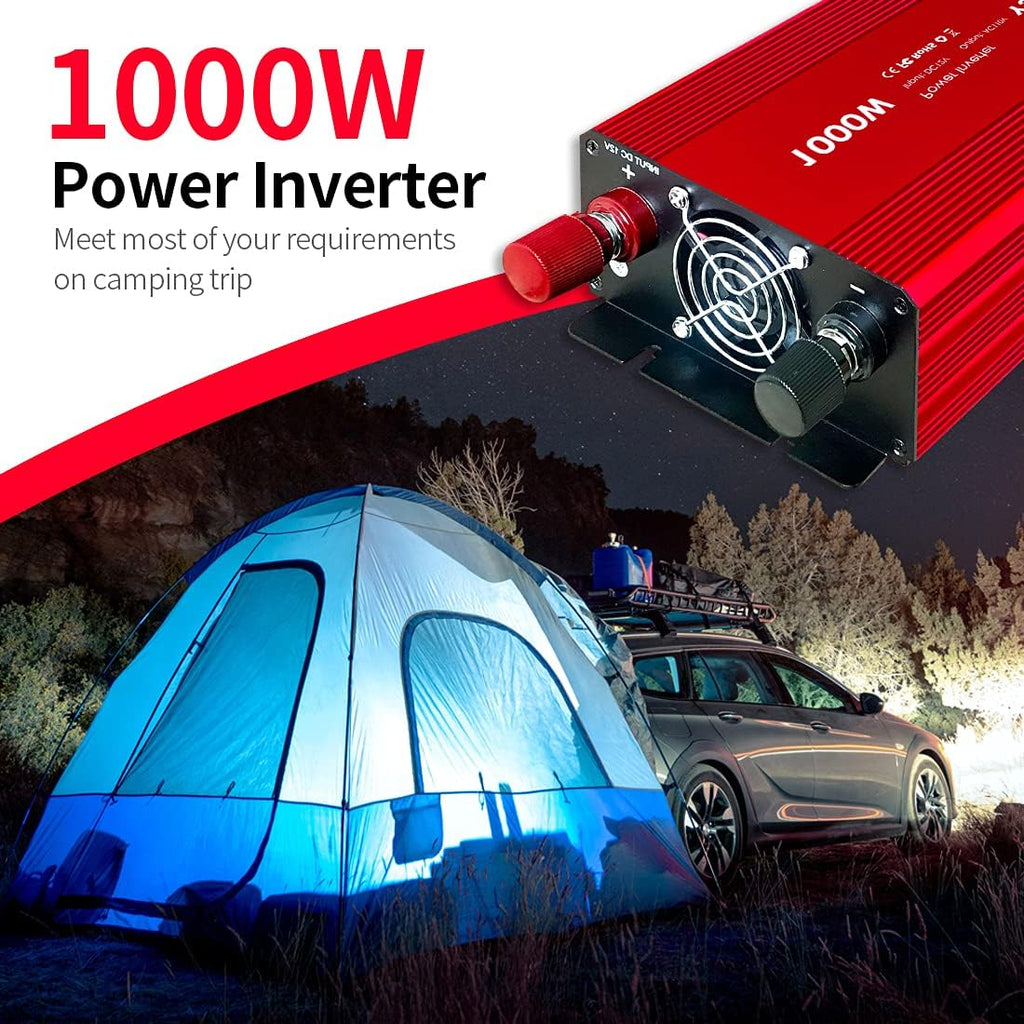 1000 Watt 12V to 110V Power Inverter with 3 AC Outlets R1782