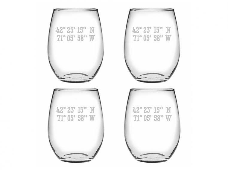 Sand Etched Stemless Wine Glass Set of 4 B6651