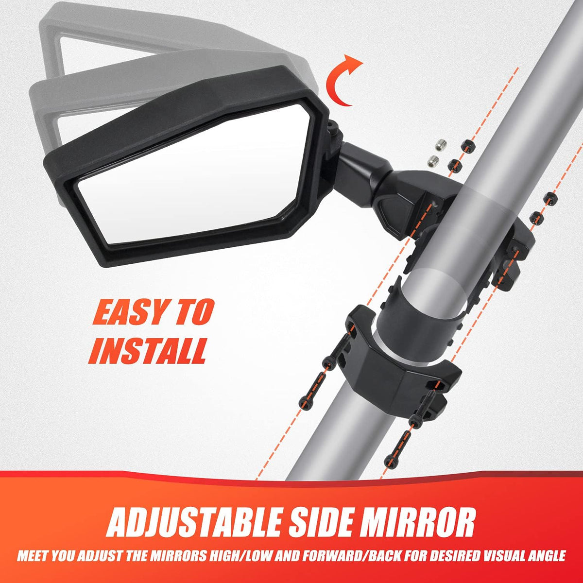 UTV Side View Mirrors 1.75-2 Roll Bar Rear View Mirrors Q786181