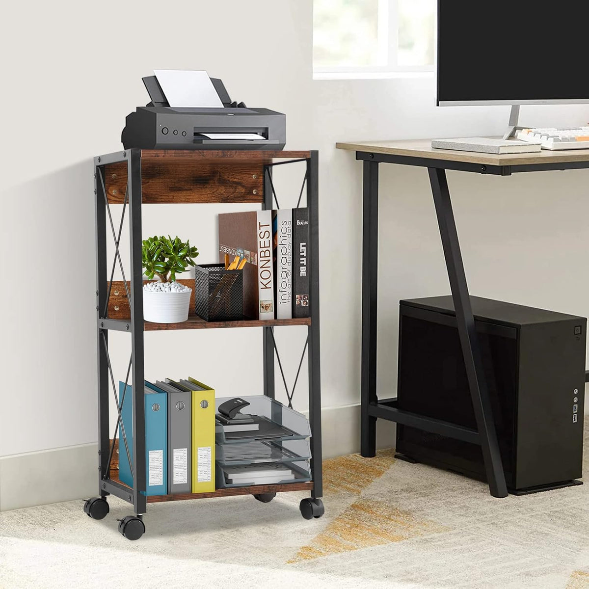 3-Tier Rolling Printer Cart with Storage B472