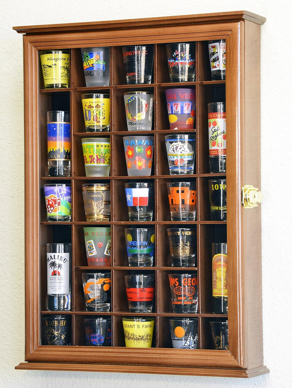 Oak Shot Glass Display Case Wall Rack L563991