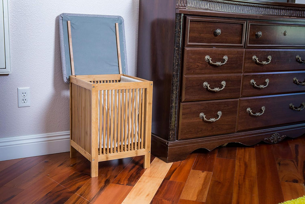 Bamboo Laundry Storage Basket Ottoman 21 Inch Tall Brown and White H478