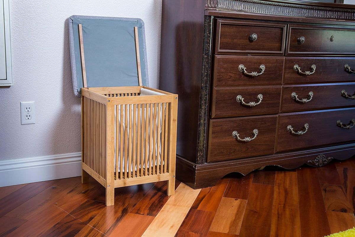 Bamboo Laundry Storage Basket Ottoman 21 Inch Tall Brown and White H478