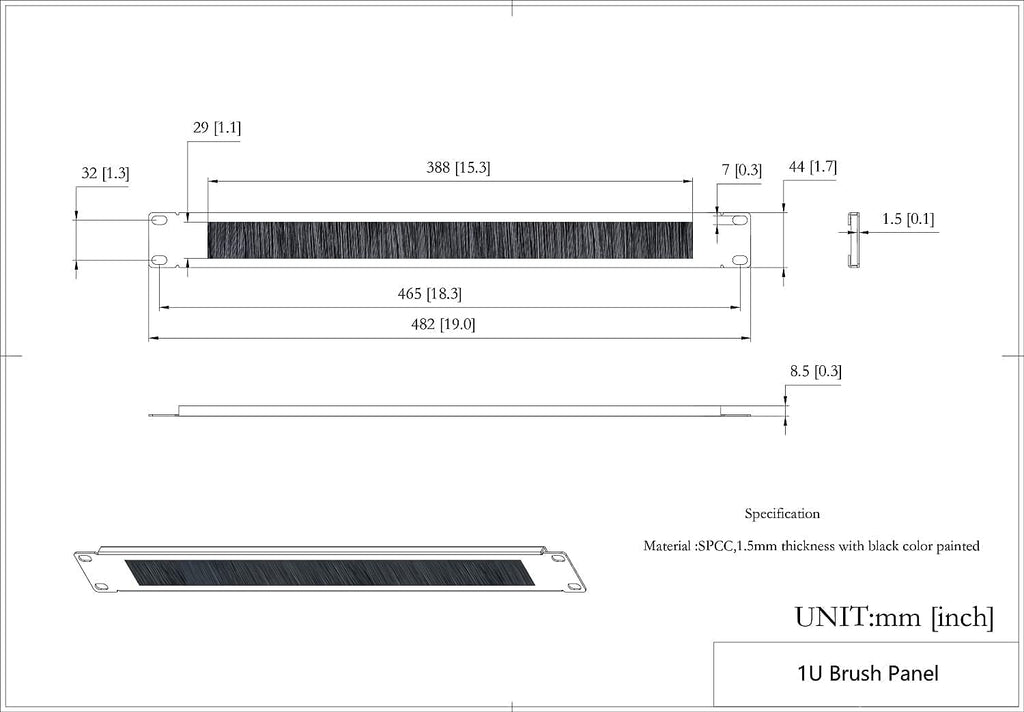5 Pack 1U Brush Cable Manager Panel for 19 Inch Server Rack Q254