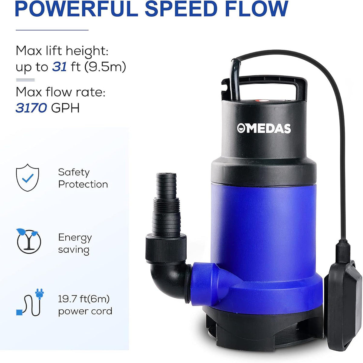 Electric 3 in 1 Submersible Pump 3/4HP 500W 3302GPH with Float Switch U290110