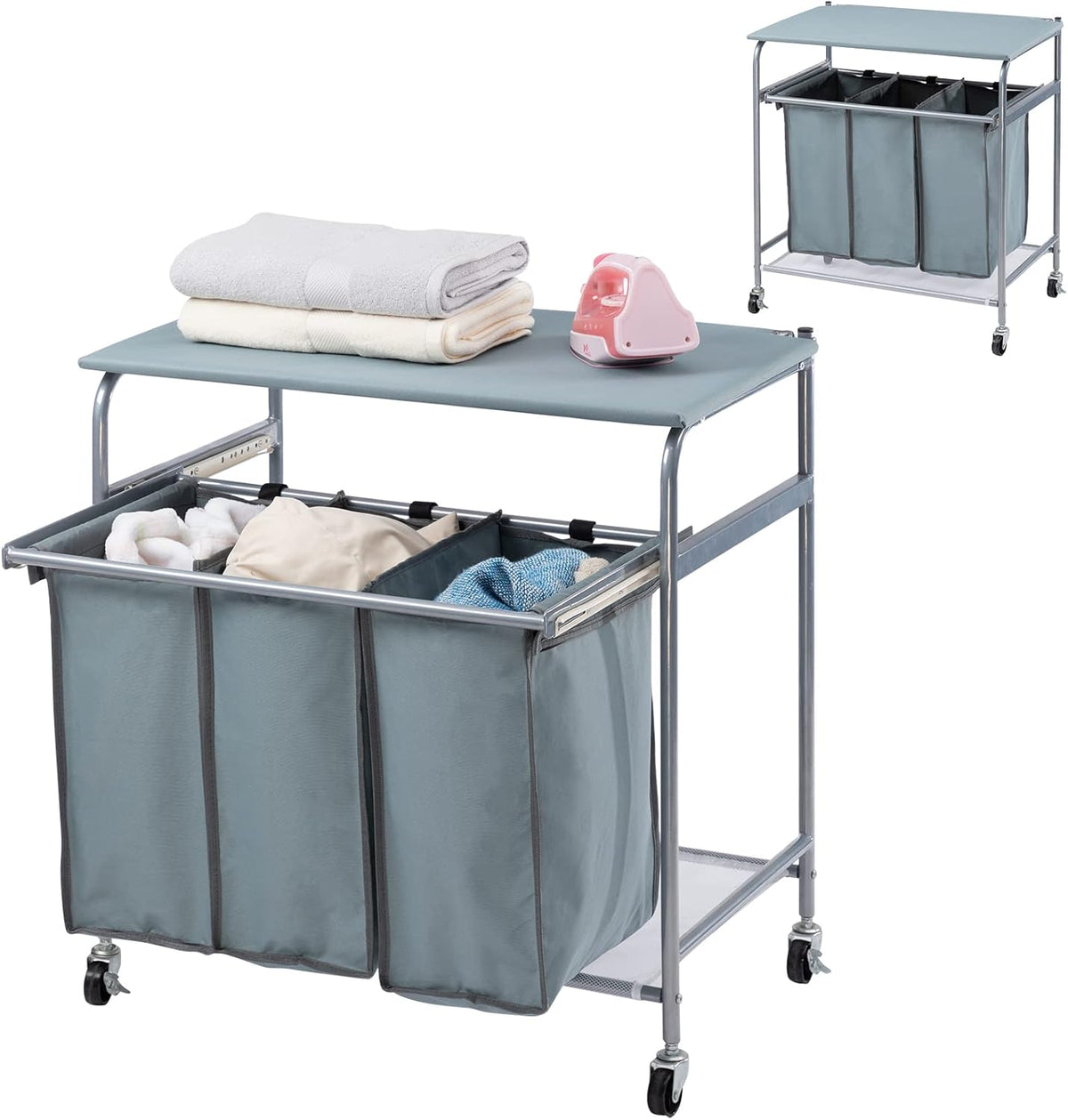 3-Bag Laundry Sorter Cart with Wheels Grey Q71245