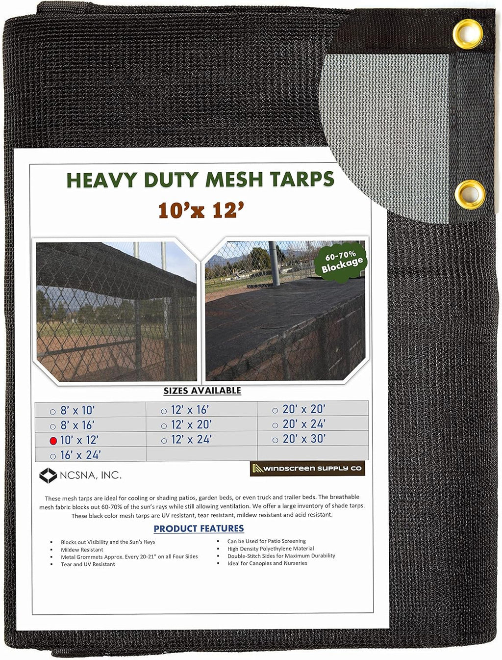 10 FT X 12 FT Heavy Duty Black Knitted Mesh Tarp with Grommets O4346