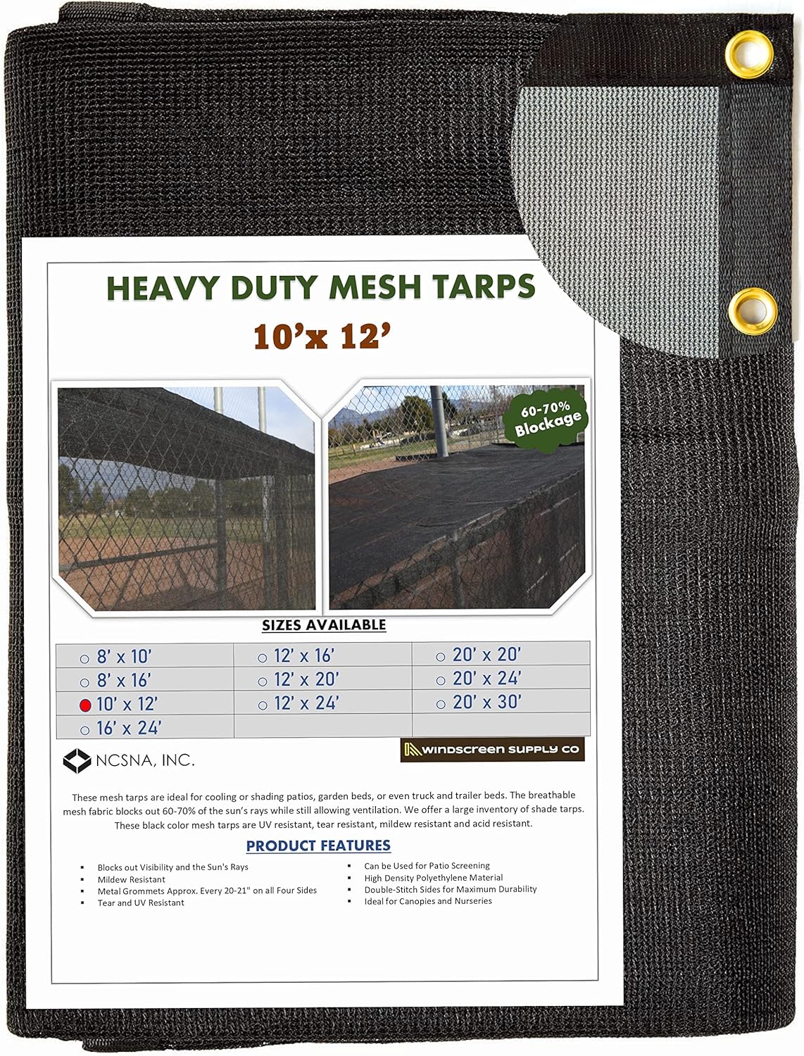 10 FT X 12 FT Heavy Duty Black Knitted Mesh Tarp with Grommets O4346