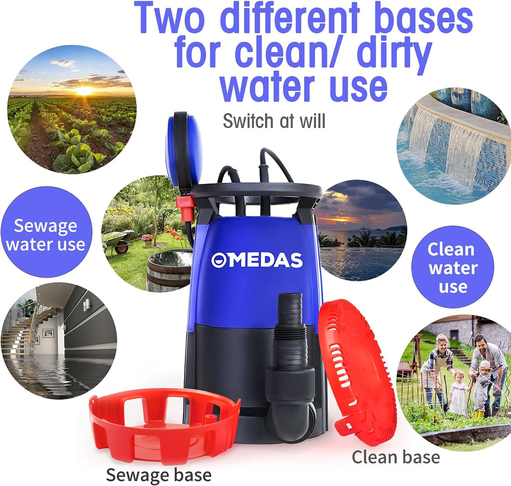 Electric 3 in 1 Submersible Pump 3/4HP 500W 3302GPH with Float Switch U290110