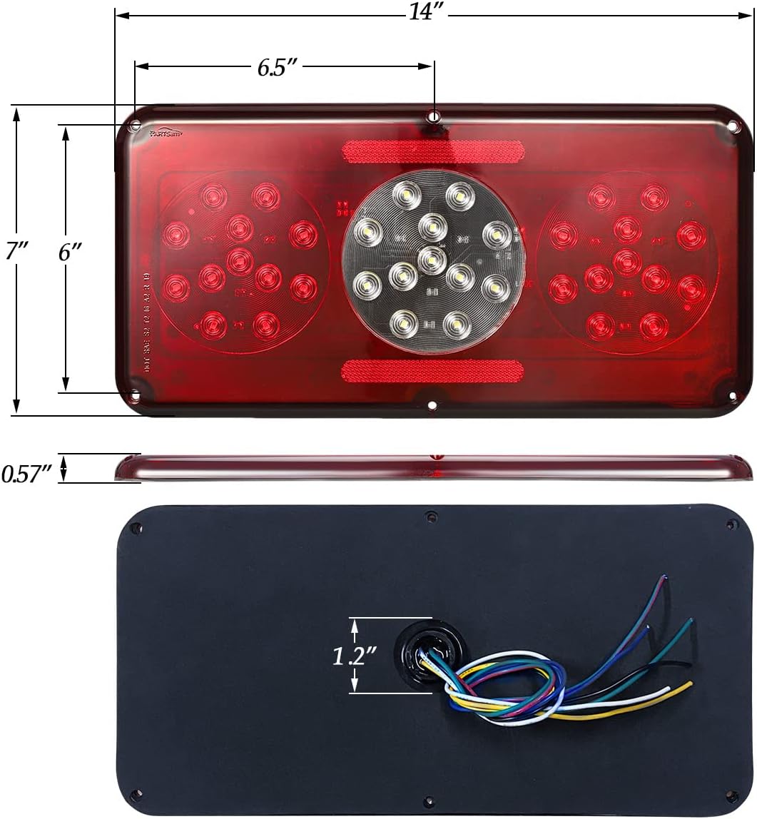 2Pcs Rectangle LED Trailer RV Tail Lights Red and White G254