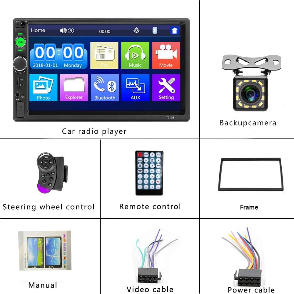 7” Touch Screen Double Din Car Stereo with Backup Camera G31874