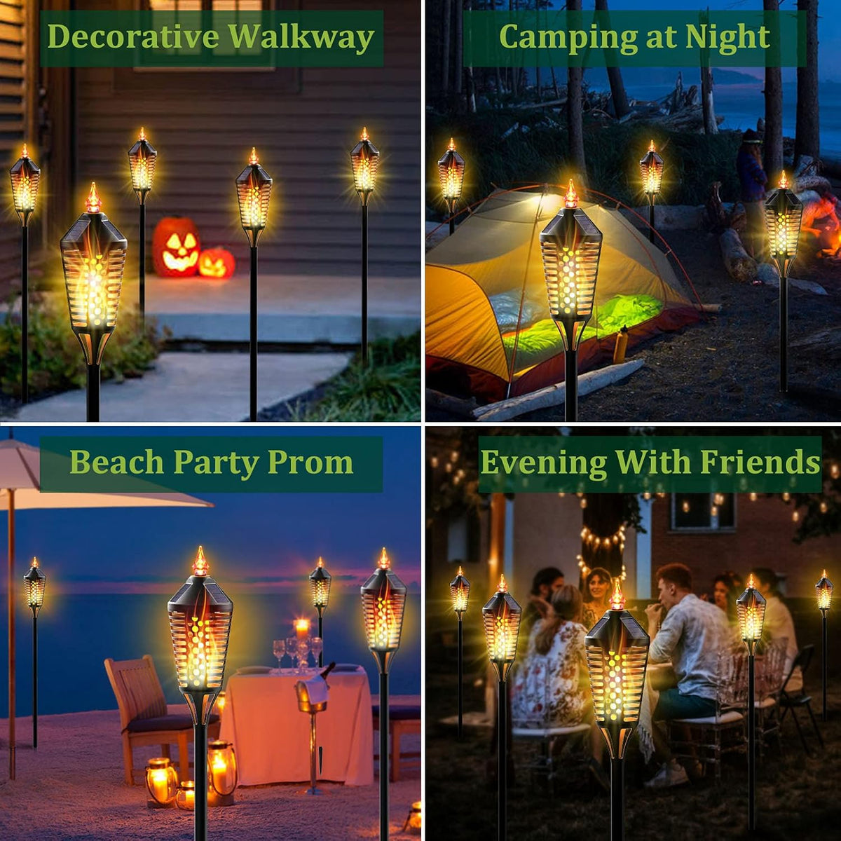 6 Pack Waterproof Solar Torch Lights with Flickering Flame W4807