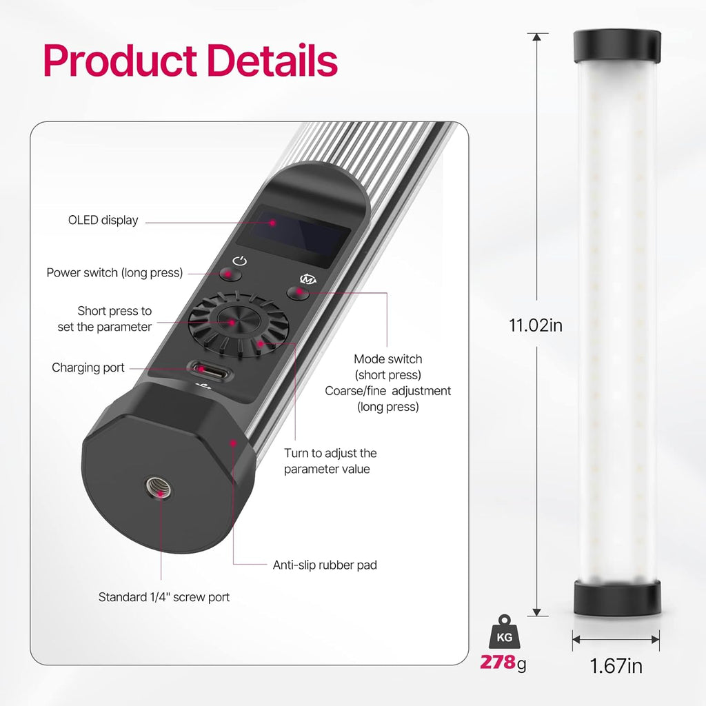 RGB LED Video Light Stick Handheld 2600mAh 2500-8500K D4519