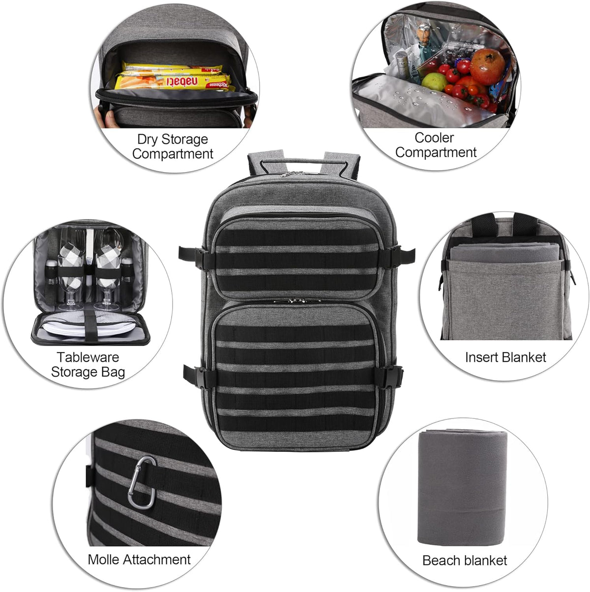 Picnic Backpack Cooler Bag for 2 Person Set with Insulated Compartment, Fleece Blanket, Cutlery Set I1773