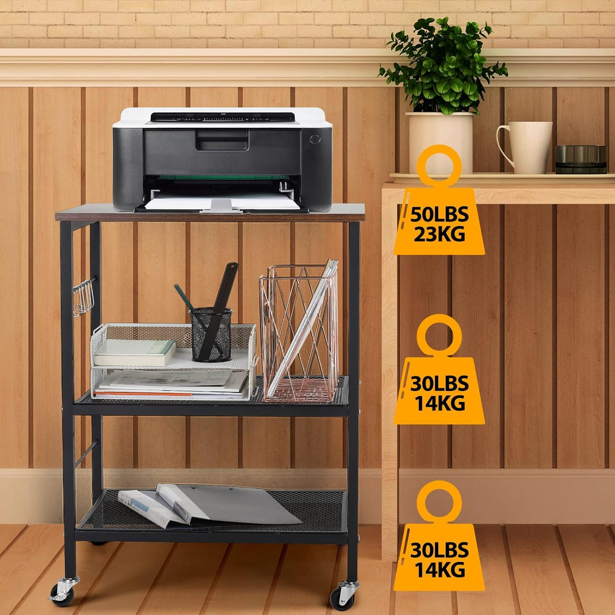 Kitchen Island on Wheels with Storage 3 Tier Microwave Oven Stand Rolling Utility Cart with 10 Hooks K831