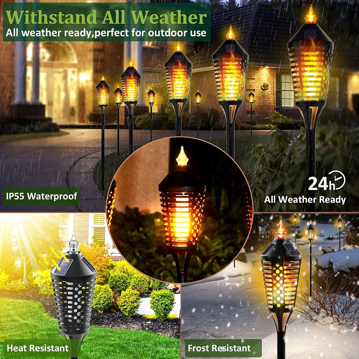 6 Pack Waterproof Solar Torch Lights with Flickering Flame W4807