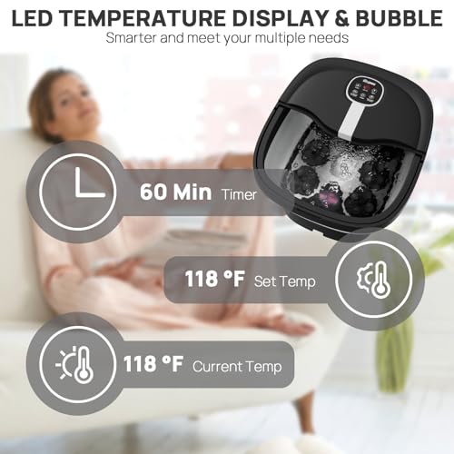 Collapsible Electric Foot Spa with Heat Bubble Remote and 24 Shiatsu Massage Balls X492