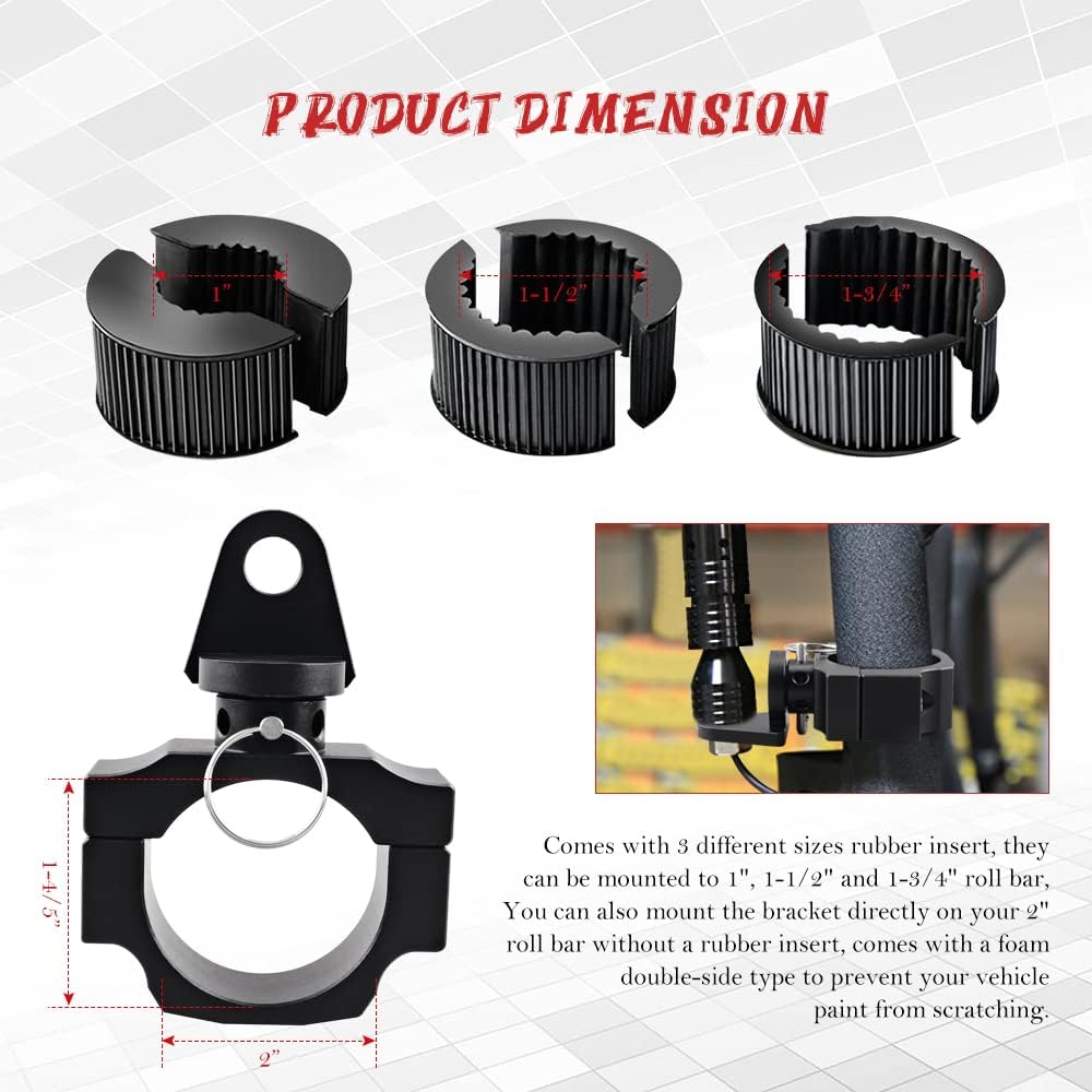 UTV Whip Light Mount Bracket Quick-Release Adjustable Flag Antenna Holder Tube Clamp for 1 Inch to 2 Inch Roll Bar, 2PC M6866