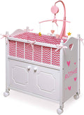 White Pink Doll Crib with Bedding and Mobile U845