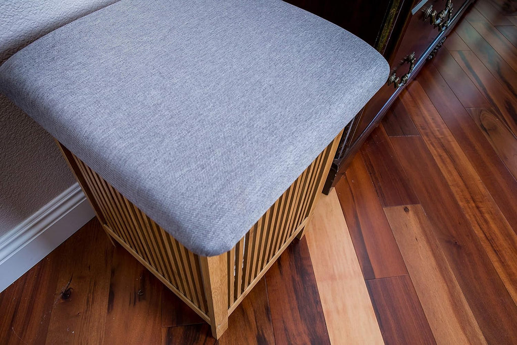 Bamboo Laundry Storage Basket Ottoman 21 Inch Tall Brown and White H478