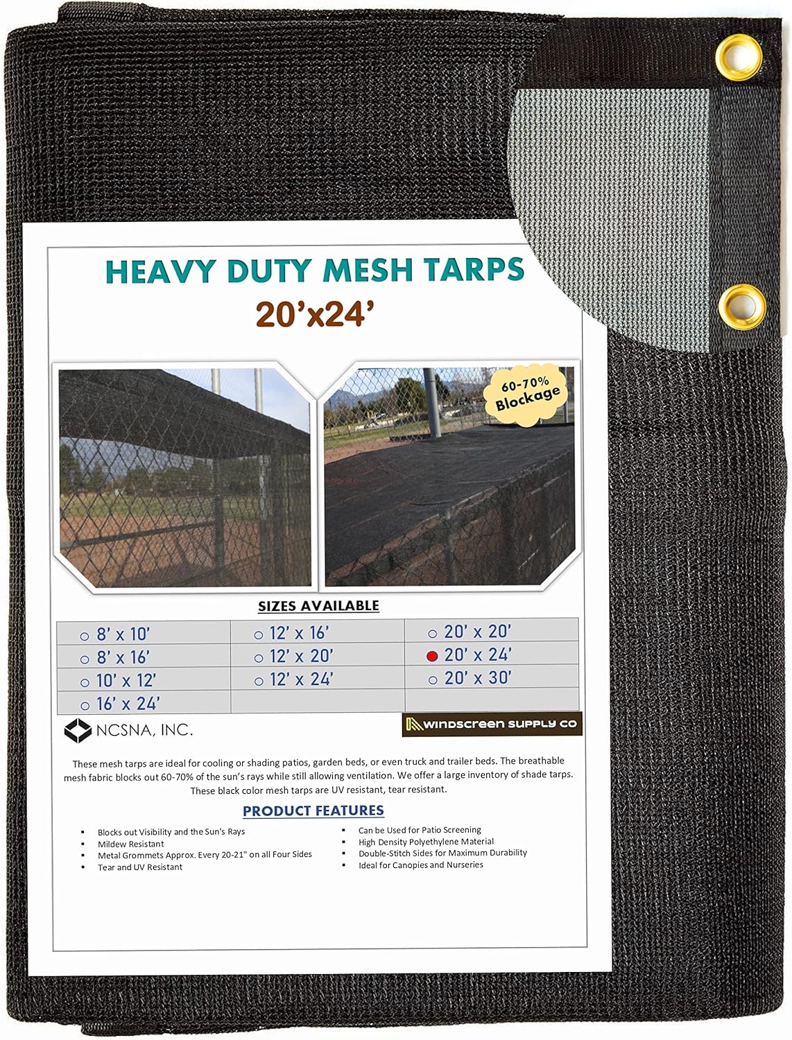 10 FT X 12 FT Heavy Duty Black Knitted Mesh Tarp with Grommets O4346