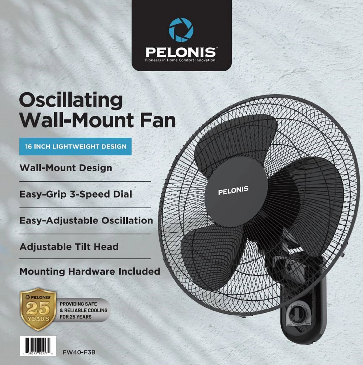 16 3-Speed Oscillating Wall Mount Fan T526