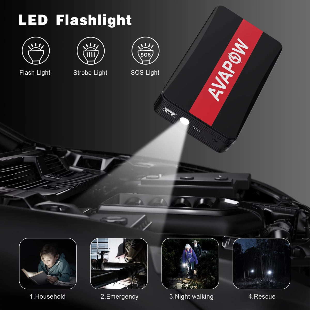 1000A Peak 12V Car Jump Starter Power Bank with LED Light I2706