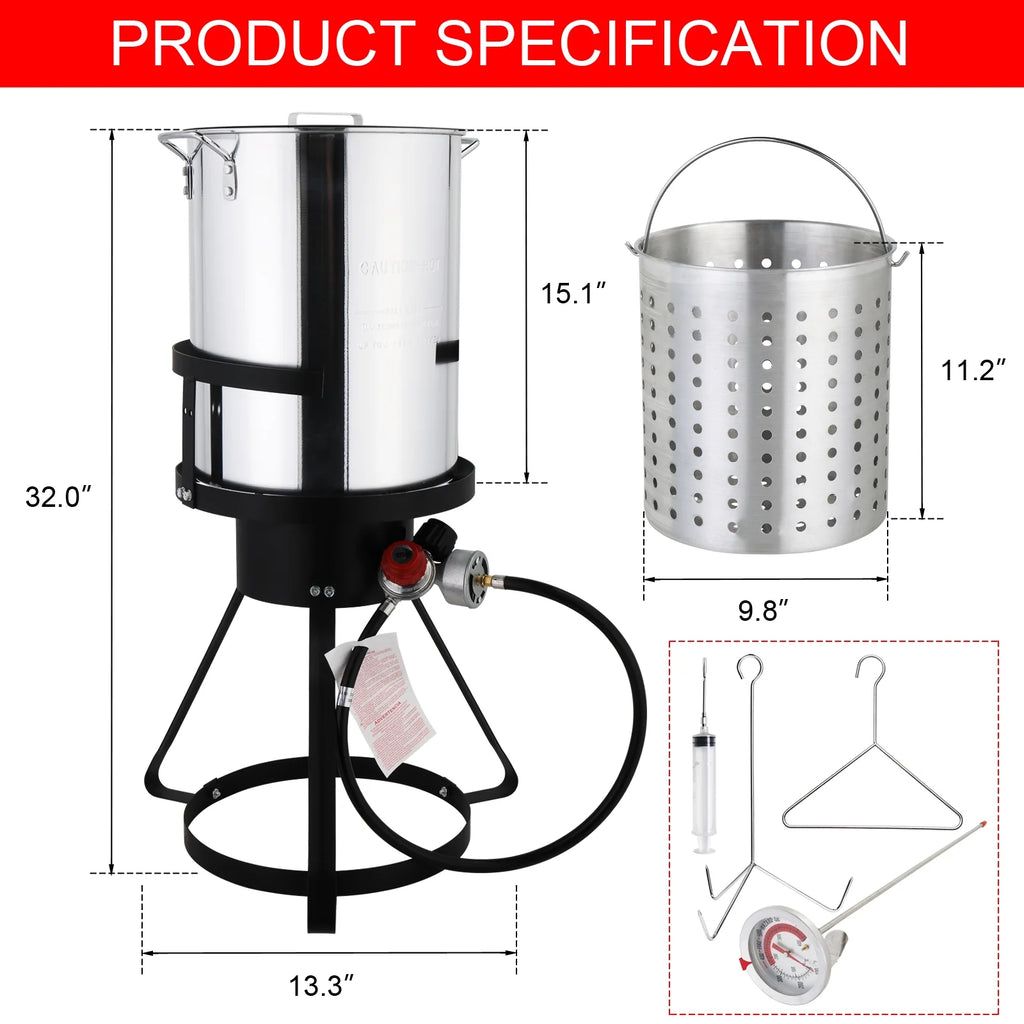 30qt Aluminum Turkey Fryer Pot with Thermometer A814944