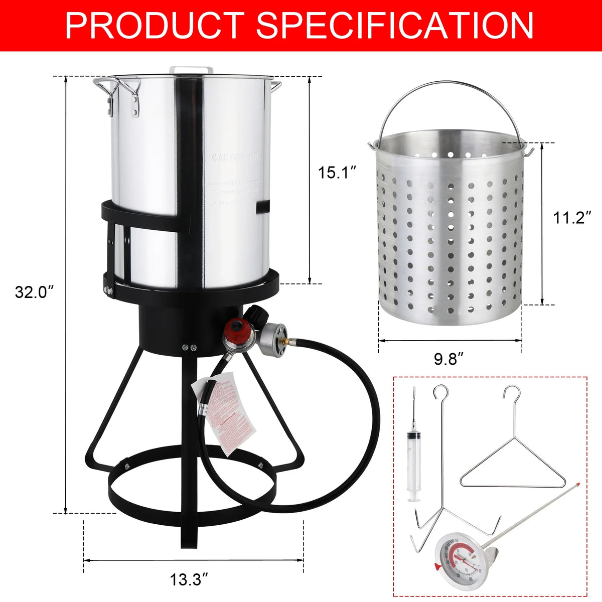30qt Aluminum Turkey Fryer Pot with Thermometer A814944