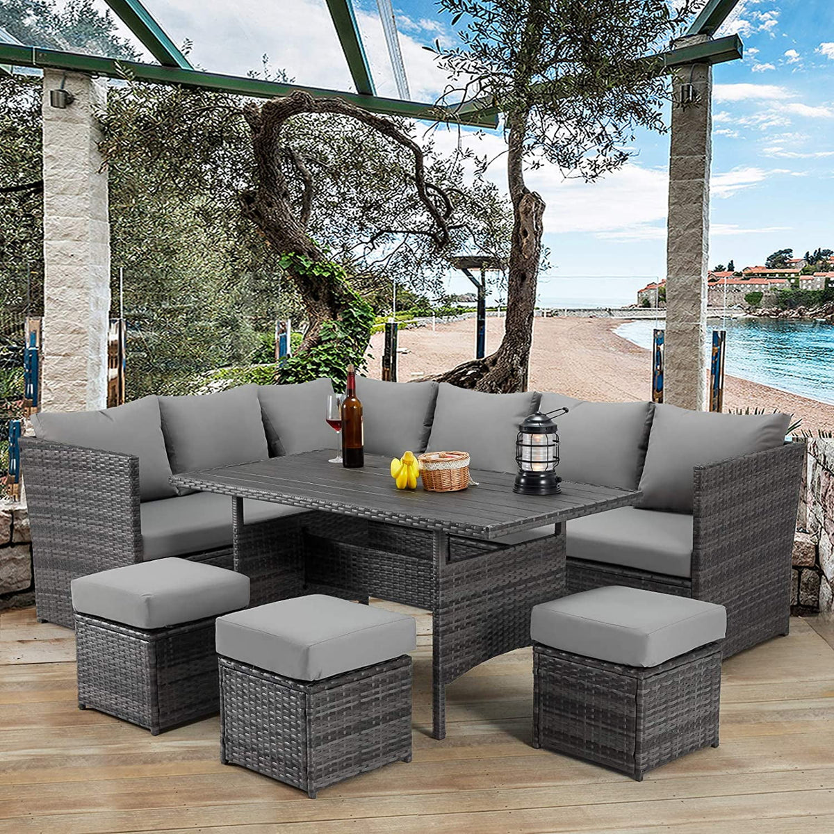 7 Piece Outdoor Sectional Sofa Rattan Wicker Dining Furniture F239