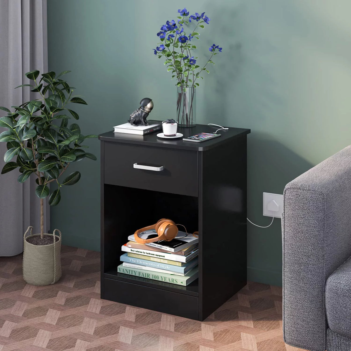 2 Tier Nightstand with Drawer, White F983