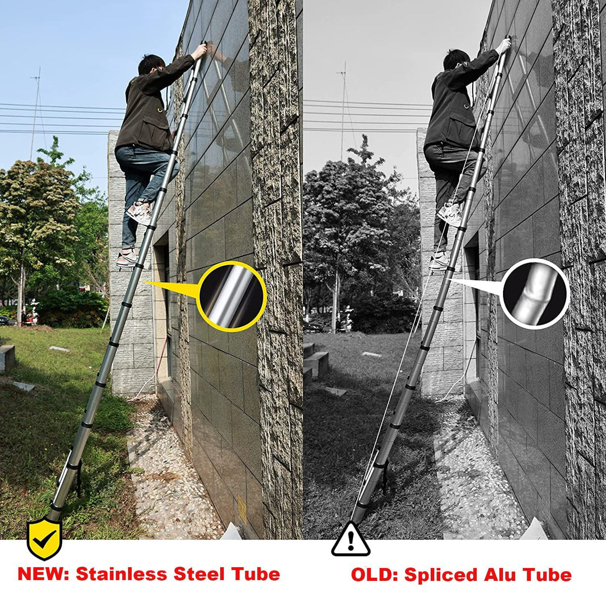 8.5ft Stainless Steel Telescopic Non-Slip Ladder W681