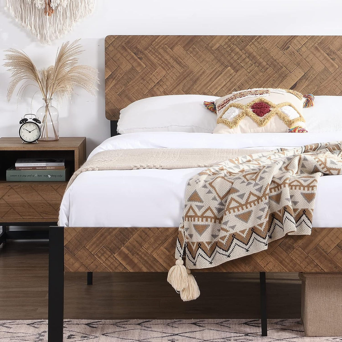 Twin Bed Frame with Storage, No Box Spring Needed, Metal Slats J344931