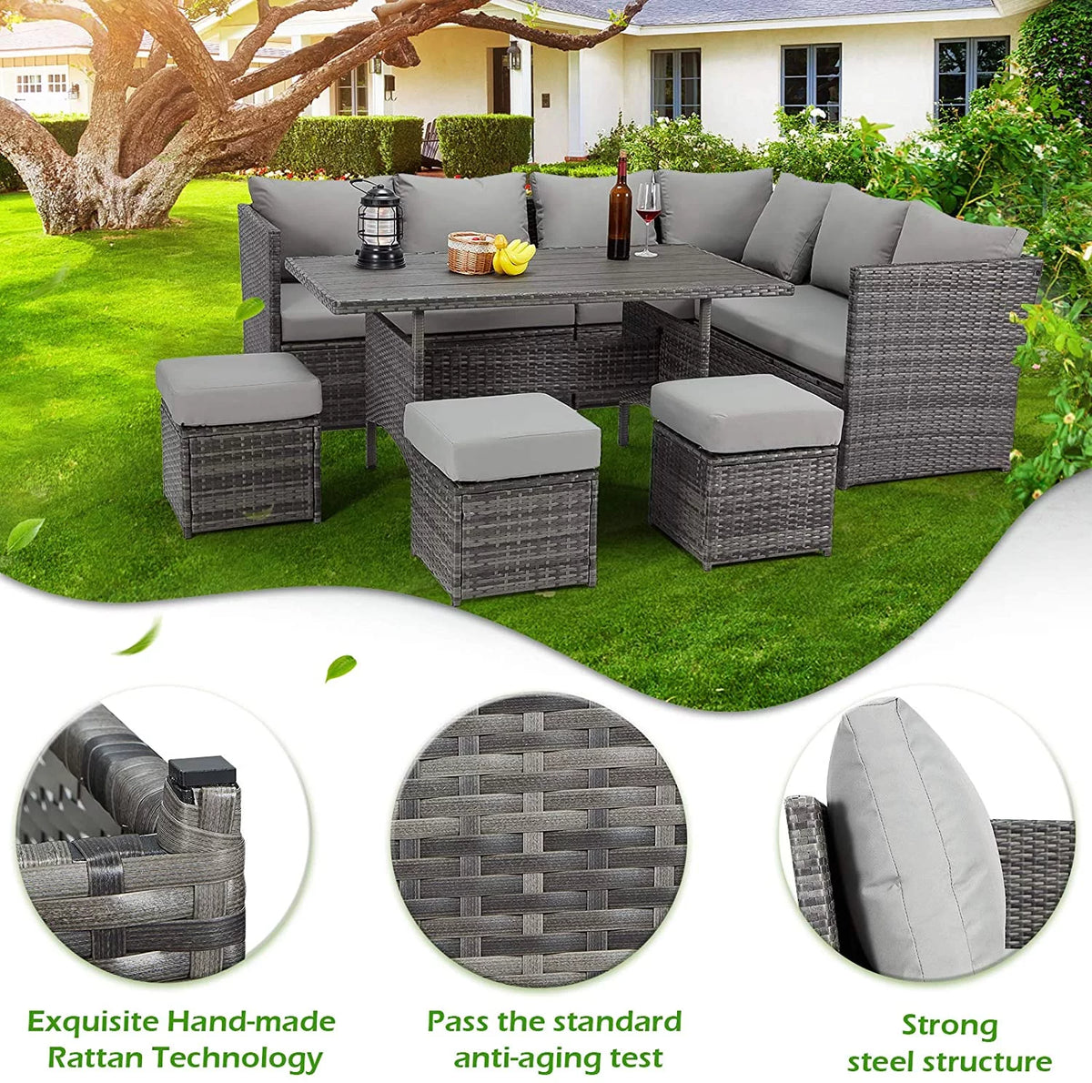 7 Piece Outdoor Sectional Sofa Rattan Wicker Dining Furniture F239