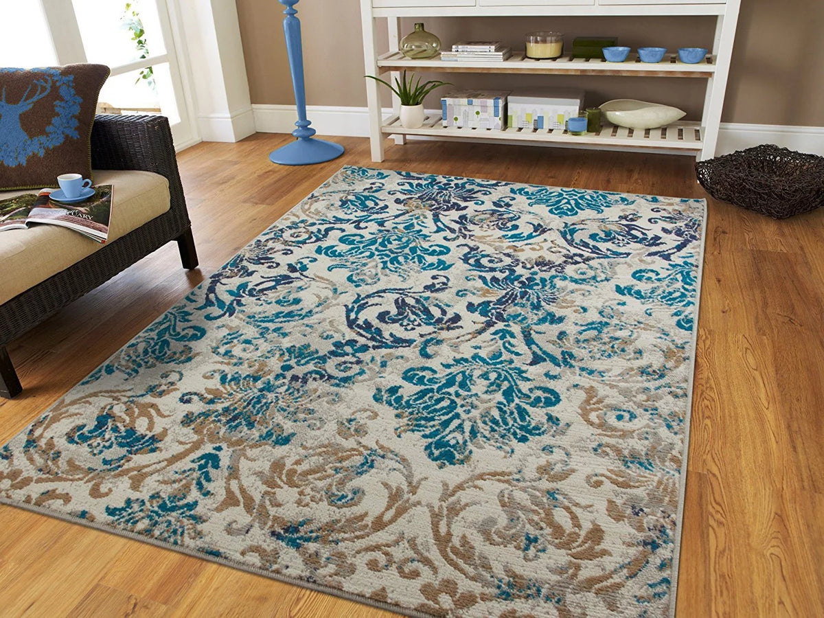 Blue 8x10 Distressed Modern Rug G713621