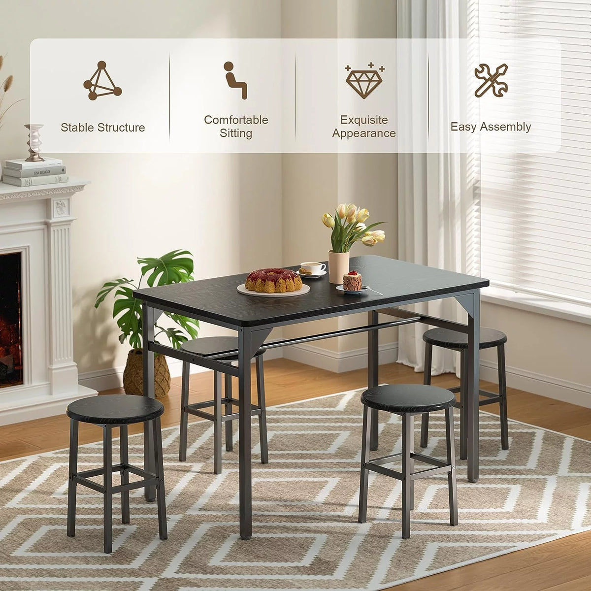 Black Dining Table Set for 4 Y3960