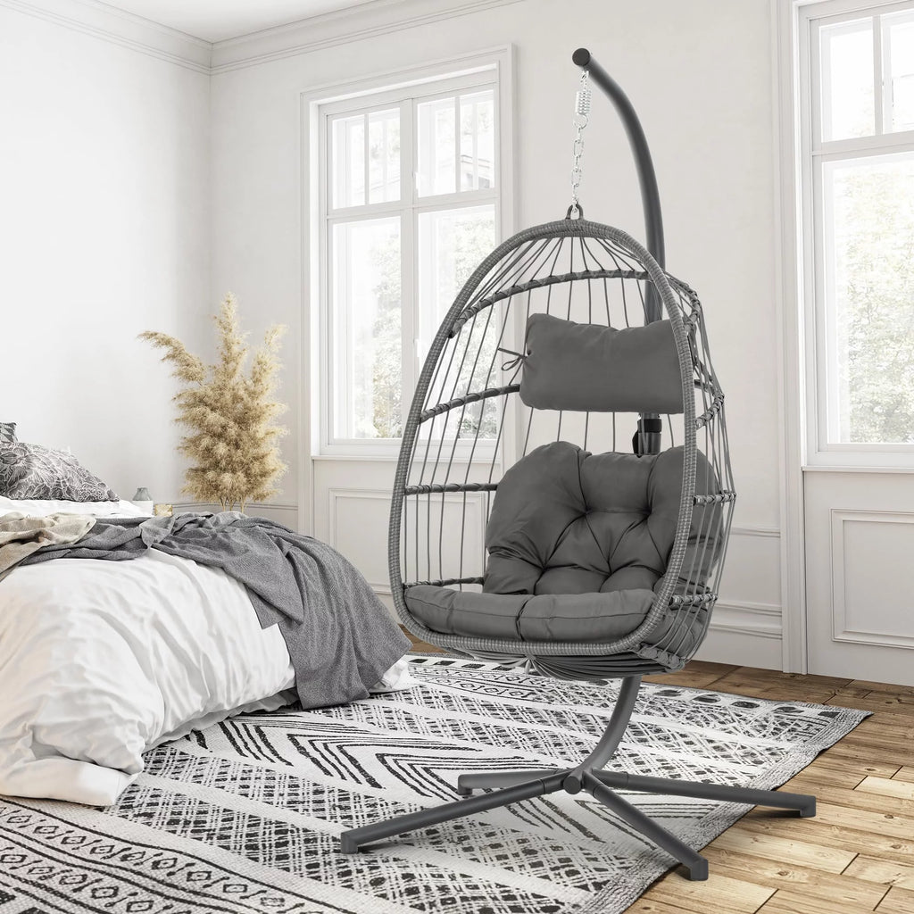 Hanging Egg Chair with Steel Stand and Cushion I55921
