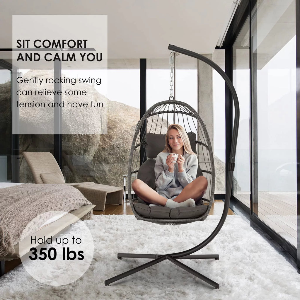Hanging Egg Chair with Steel Stand and Cushion I55921