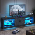 Black Marble TV Stand with LED Lights & Power Outlet T6394