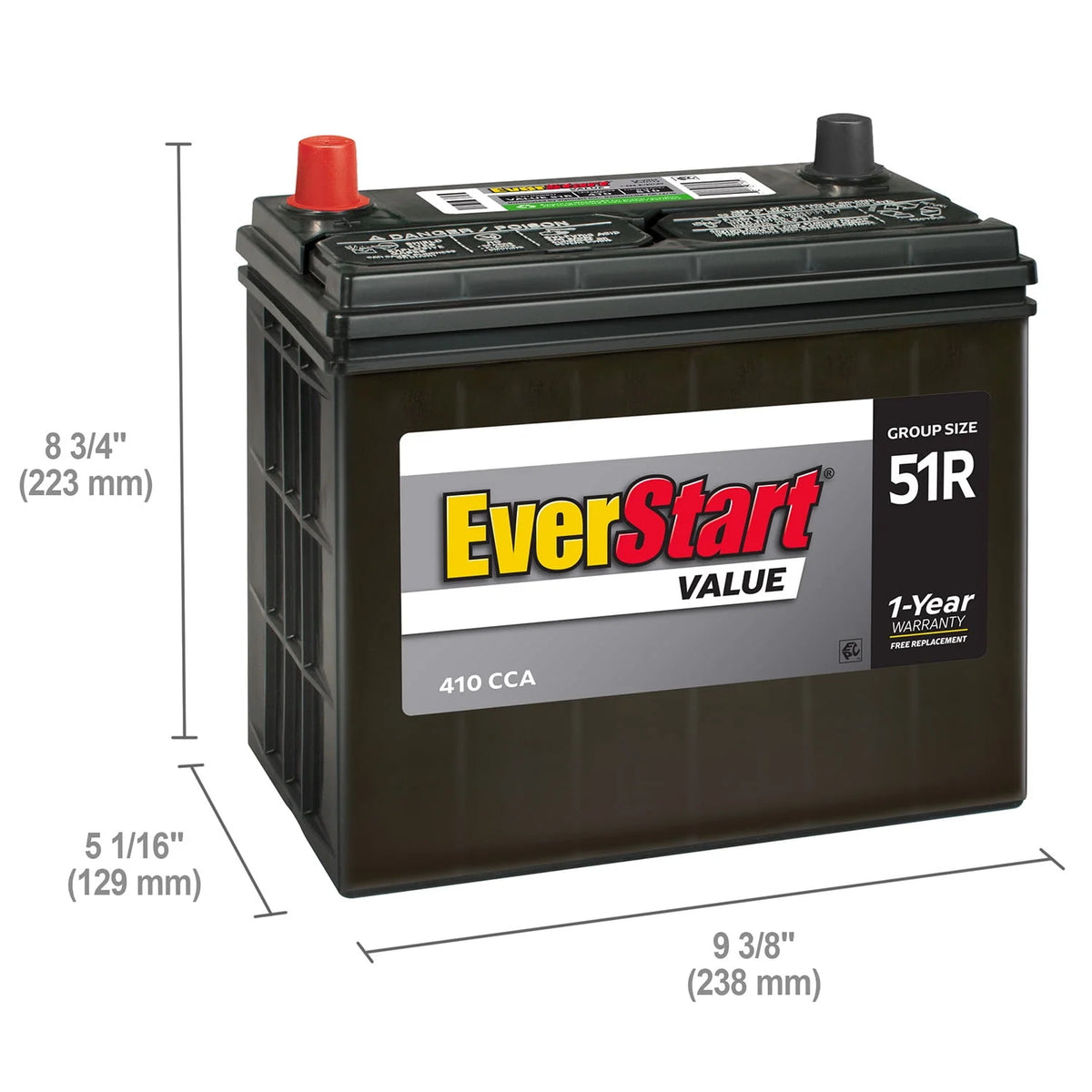 Lead Acid Automotive Battery Group Size 51R 12 Volt 410 CCA K600