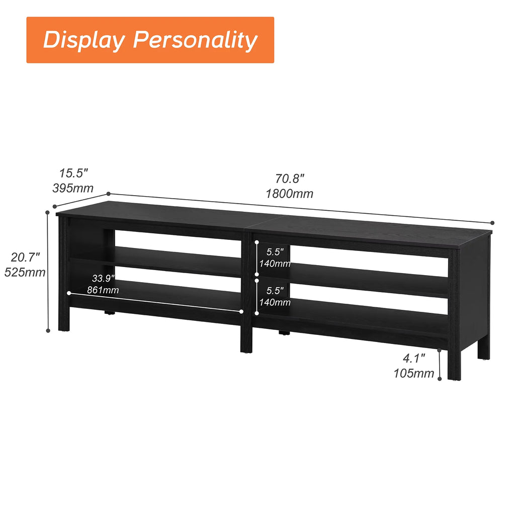 Black Wood TV Stand with 4 Open Shelves Q29634