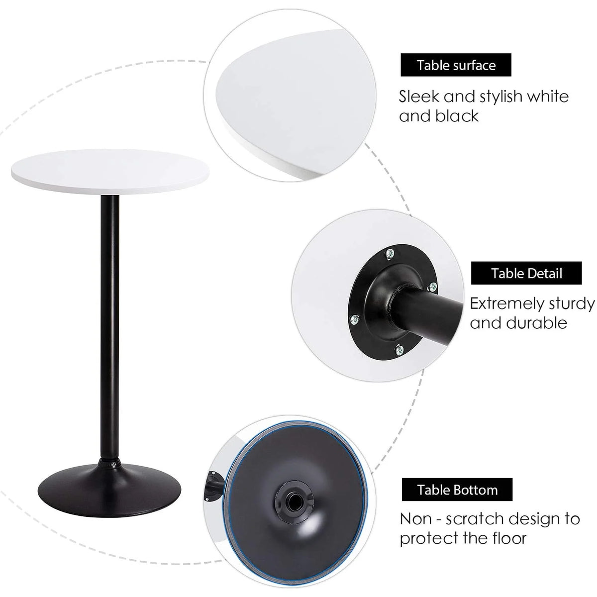 Round Bistro Pub Table 23.8 Bar Height White A864601