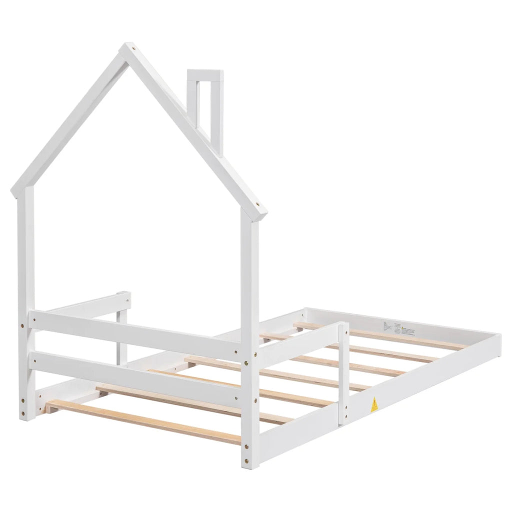 Twin Grey Wood Floor Bed Frame with Roof R4577