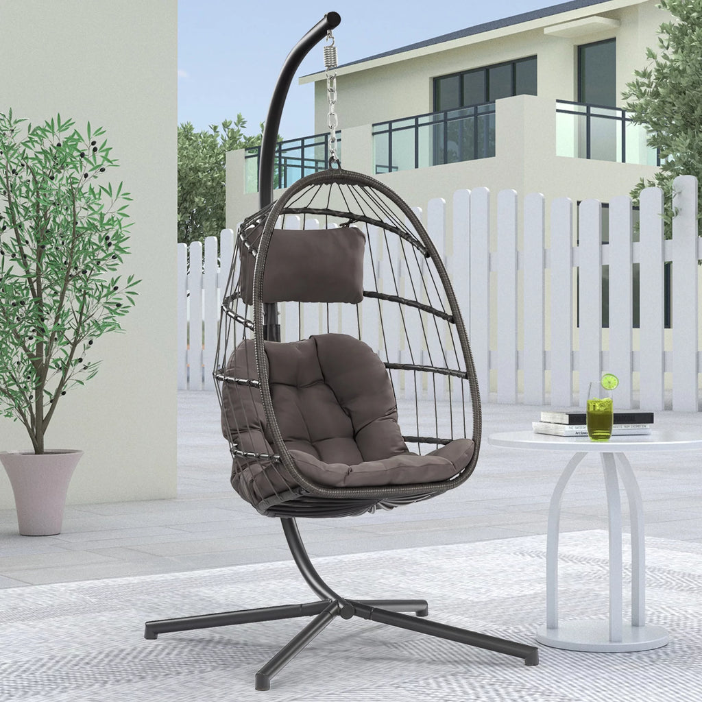 Hanging Egg Chair with Steel Stand and Cushion I55921