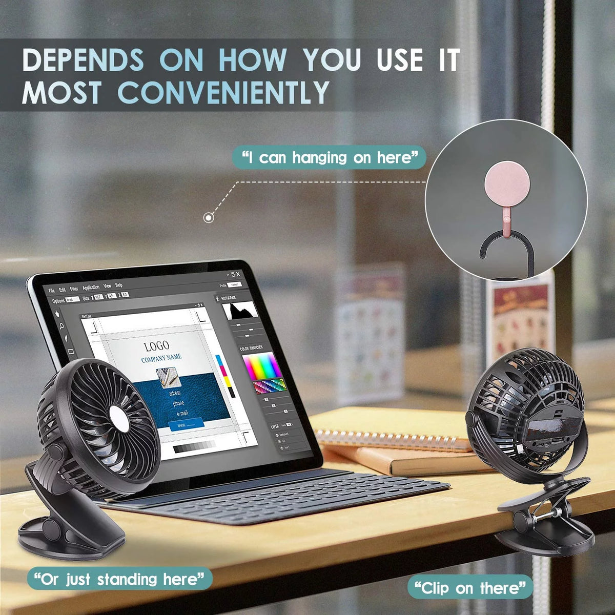 Portable Clip on Fan Black O83725