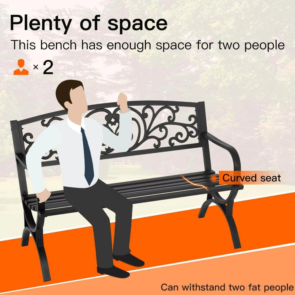 50-in Black Metal Garden Bench with Armrests H963