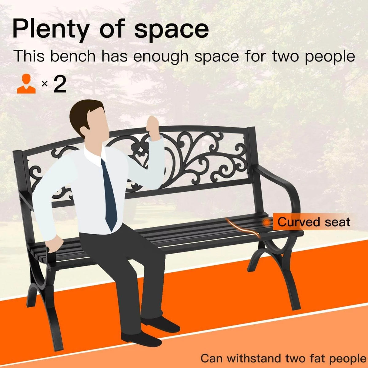 50-in Black Metal Garden Bench with Armrests H963