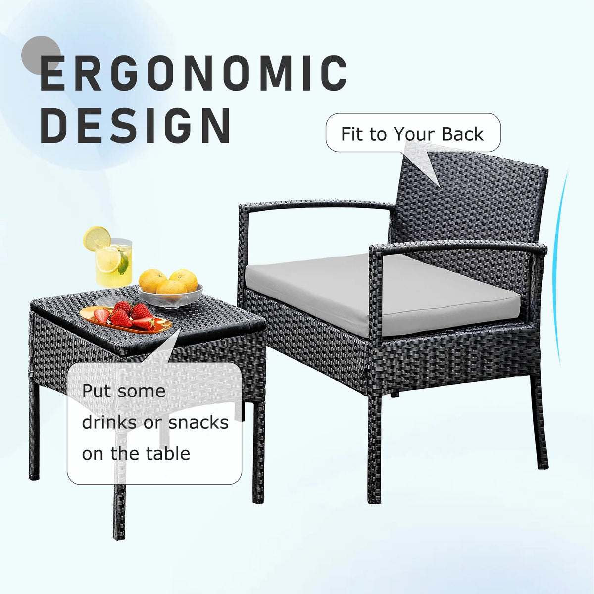 3 Piece Rattan Bistro Set with Side Table and Cushions N3339