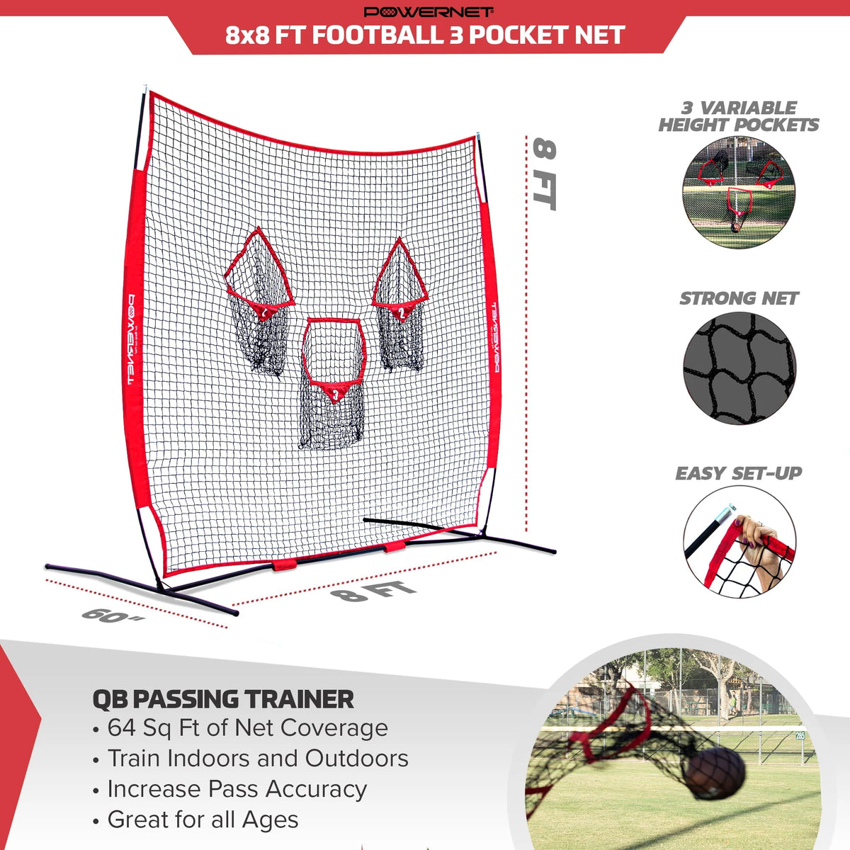 8x8 Ft Football 3 Pocket Net X93513